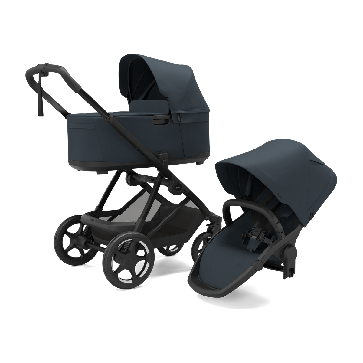 Thule Charm 2 in 1 + Thule Maple pasgeborene bundel Darkest Blue