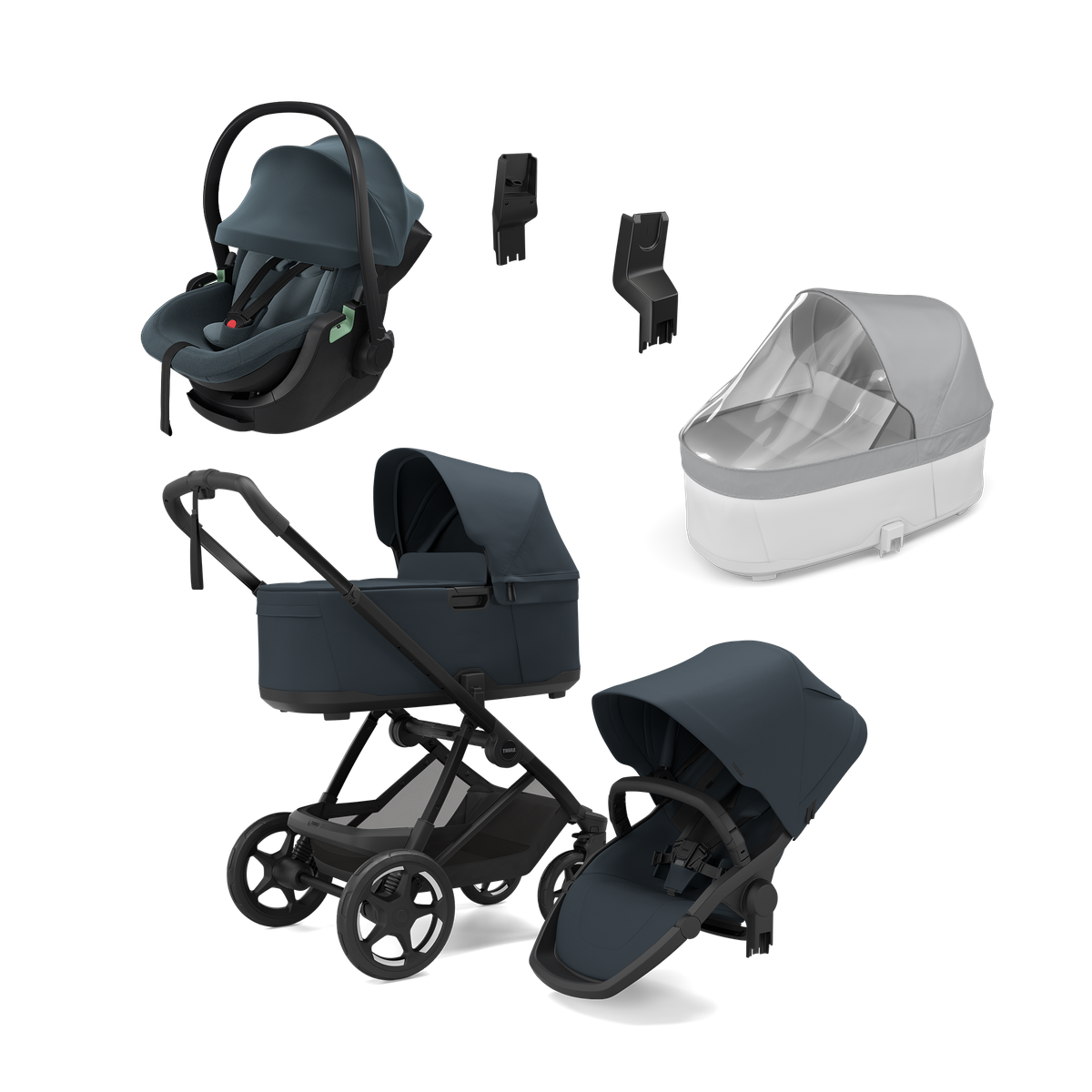 Thule Charm 2 in 1 + Thule Maple pasgeborene bundel Darkest Blue