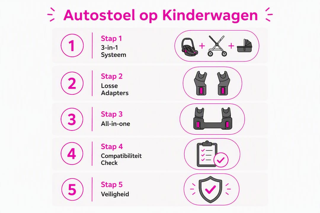 Infographic: zo plaats je een autostoeltje eenvoudig op het onderstel van je kinderwagen