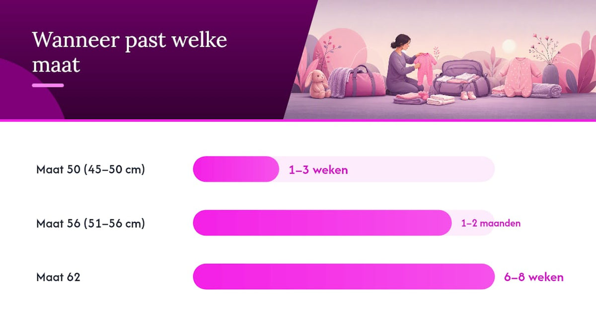 Overzicht van de groeifases bij babymaat 50 en 56