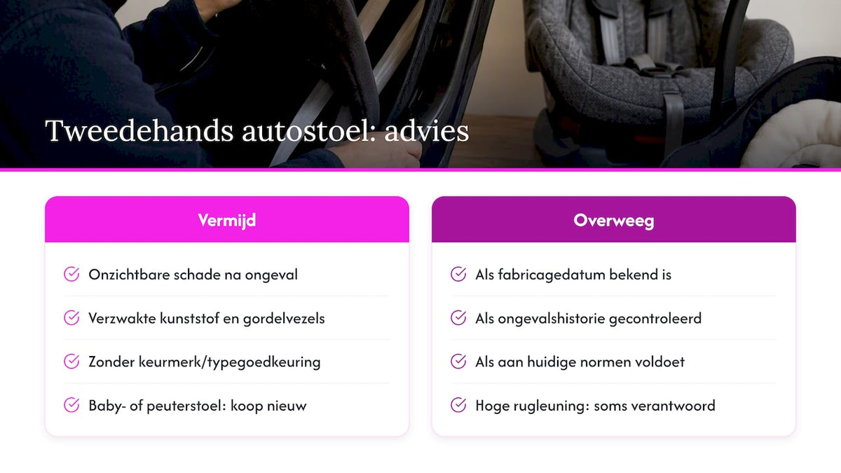 Overzicht: advies over tweedehands autostoelen en de risico's