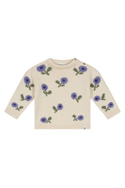 Gebreide Trui met Bloemen - Creme