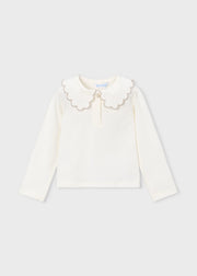 Basic girls' polo shirt with a Peter Pan collar