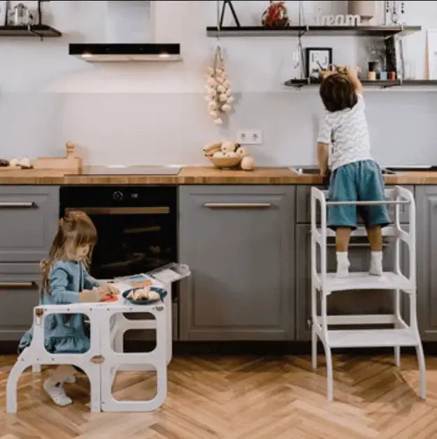 Ette Tete STEP'n'SIT 2-in-1 Leertoren en Tafel met Steunpoten – Wit - Casteleyn