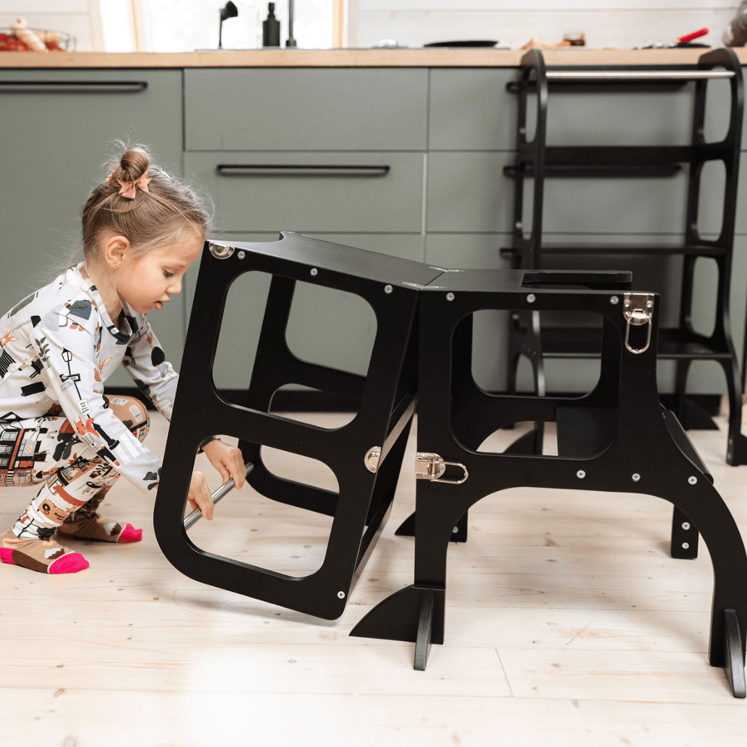 Ette Tete STEP'n'SIT 2-in-1 Leertoren en Tafel met Steunpoten – Zwart - Casteleyn
