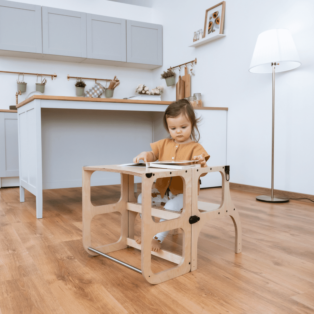 Ette Tete STEP'n'SIT 2-in-1 Leertoren en Tafel – Naturel Hout - Casteleyn