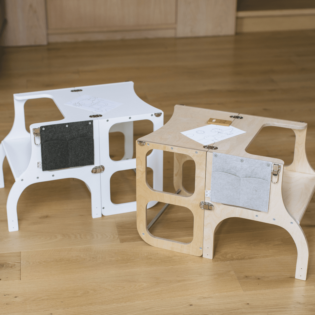 Ette Tete STEP'n'SIT 2-in-1 Leertoren en Tafel – Naturel Hout - Casteleyn