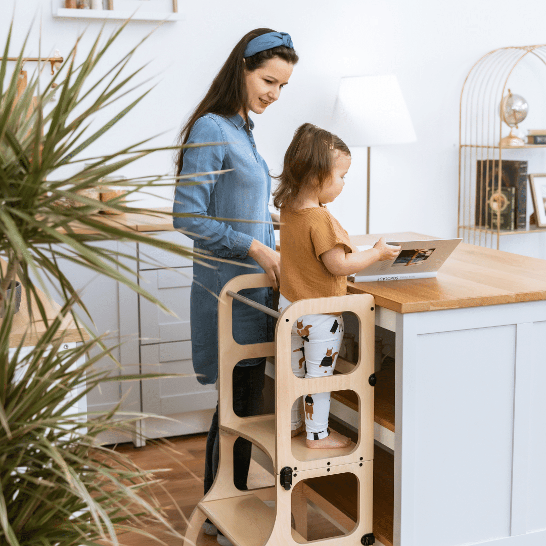 Ette Tete STEP'n'SIT 2-in-1 Leertoren en Tafel – Naturel Hout - Casteleyn