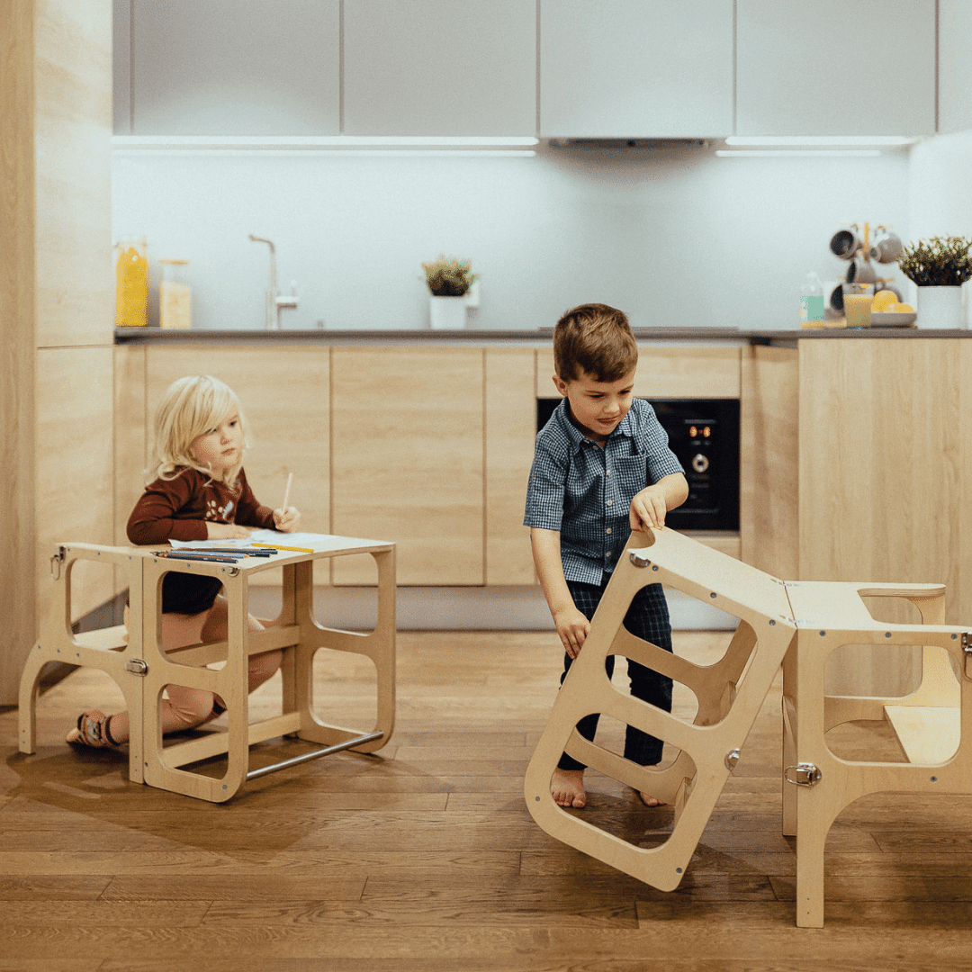 Ette Tete STEP'n'SIT 2-in-1 Leertoren en Tafel – Naturel Hout - Casteleyn