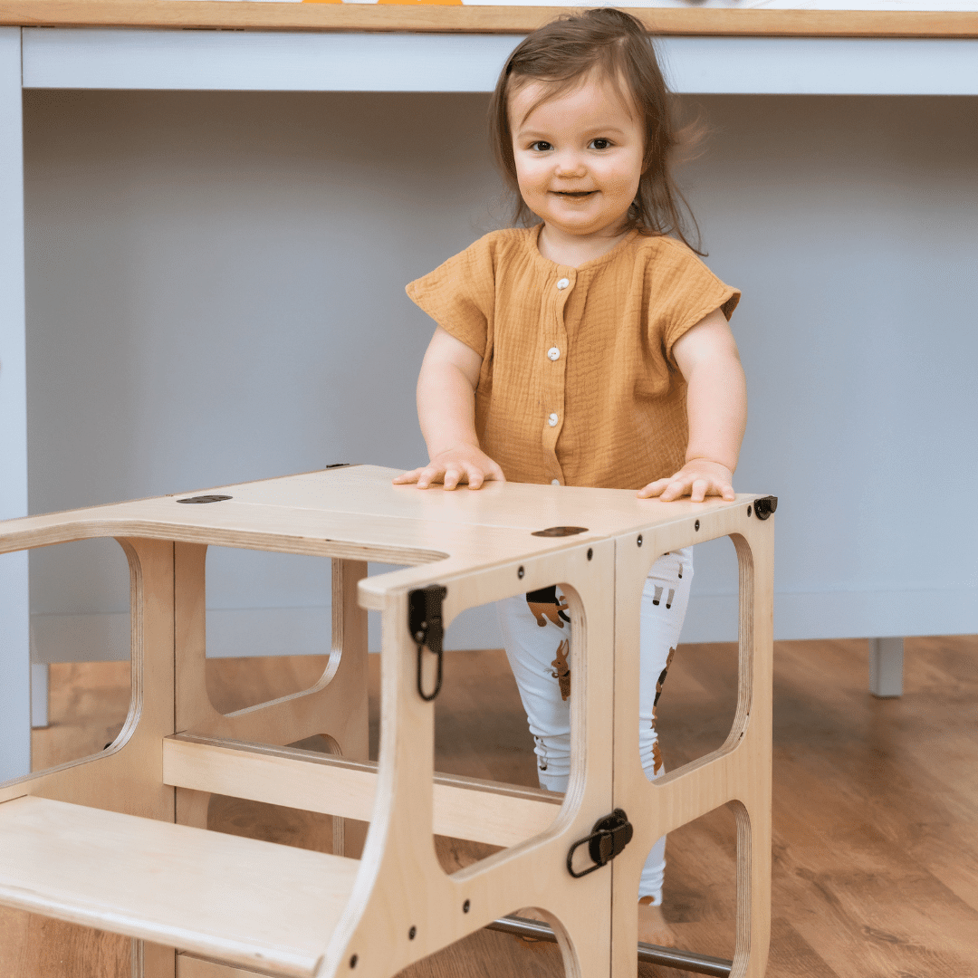 Ette Tete STEP'n'SIT 2-in-1 Leertoren en Tafel – Naturel Hout - Casteleyn