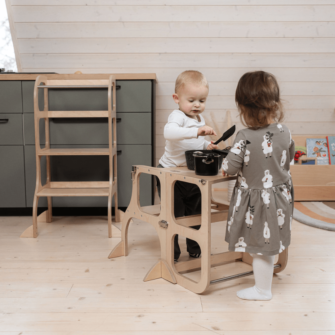 Ette Tete STEP'n'SIT 2-in-1 Leertoren en Tafel – Naturel Hout - Casteleyn
