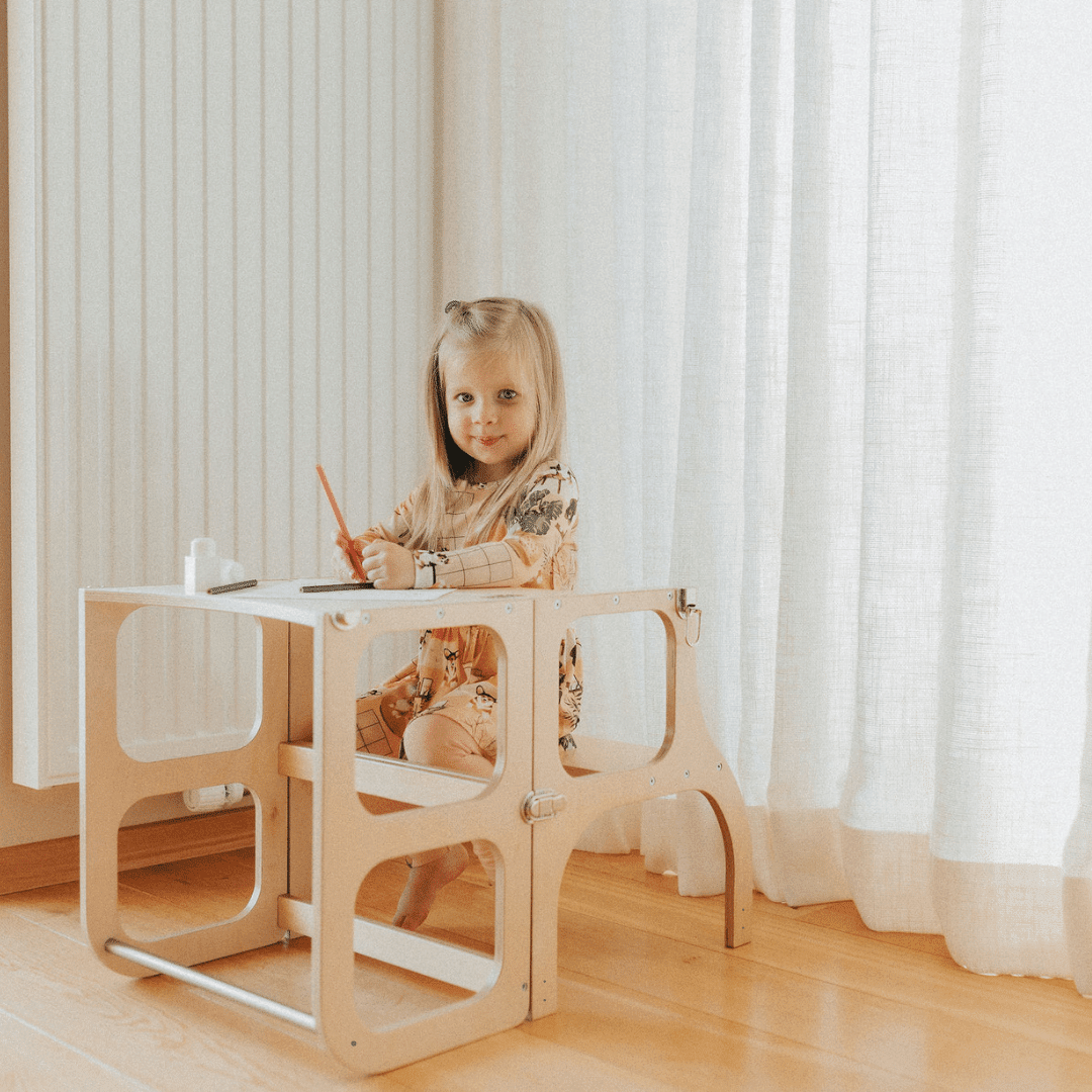 Ette Tete STEP'n'SIT 2-in-1 Leertoren en Tafel – Naturel Hout - Casteleyn