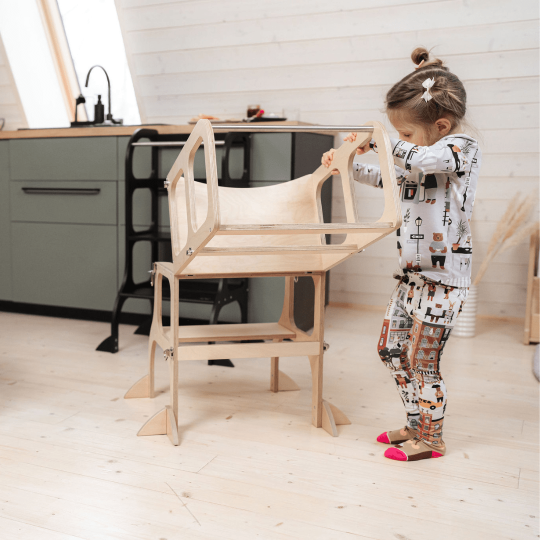 Ette Tete STEP'n'SIT 2-in-1 Leertoren en Tafel – Naturel Hout - Casteleyn