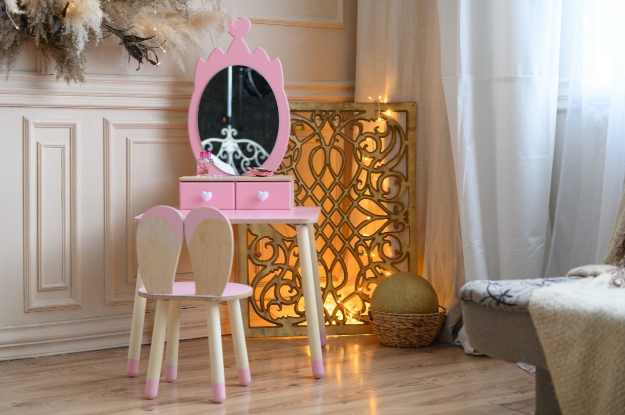 Family Prinsessen Kaptafel en Stoel met Spiegel – Kroon - Casteleyn
