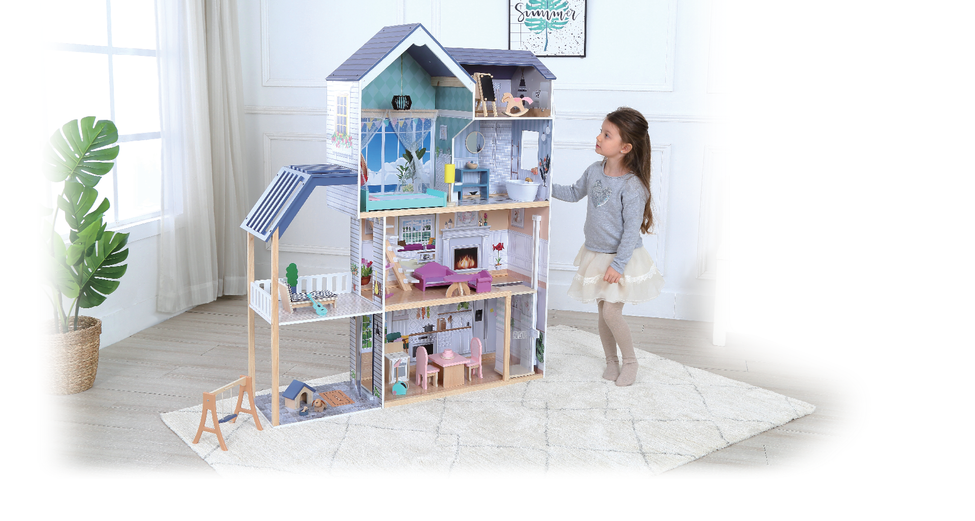 Gerardo's Toys Houten Poppenhuis Crystal met LED-verlichting - Casteleyn