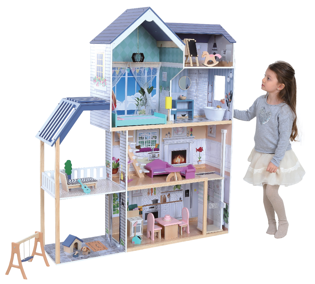Gerardo's Toys Houten Poppenhuis Crystal met LED-verlichting - Casteleyn