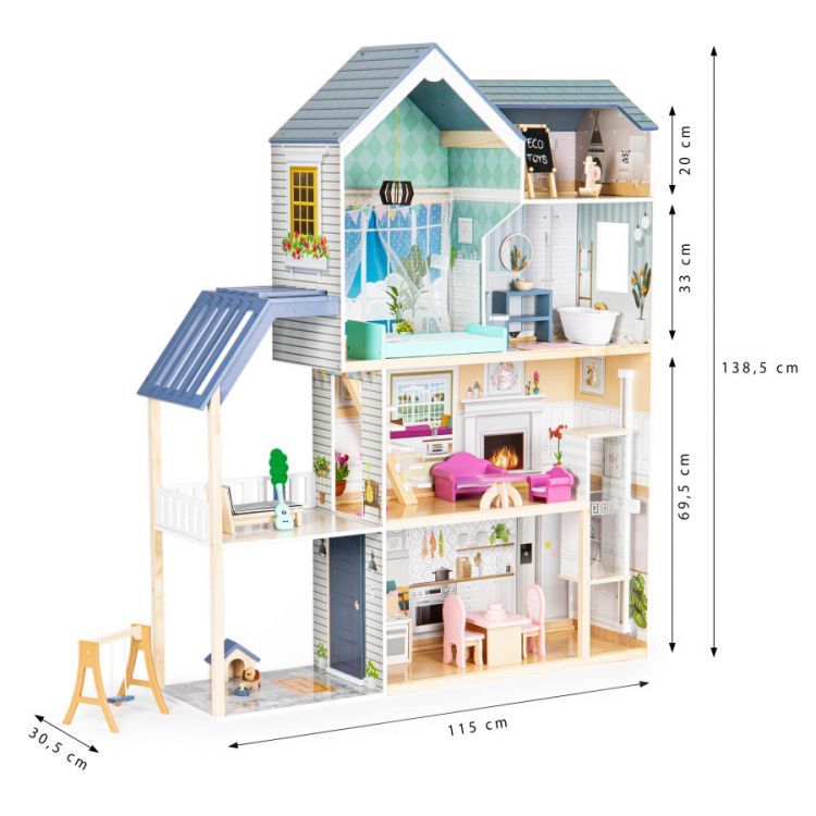 Gerardo's Toys Houten Poppenhuis Crystal met LED-verlichting - Casteleyn