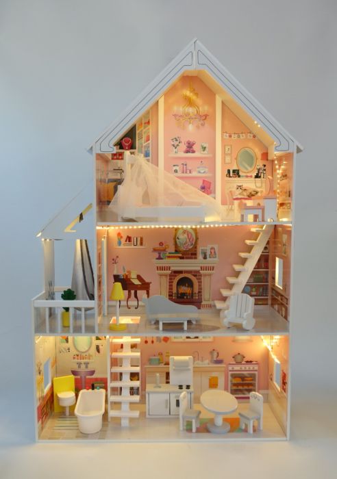 Gerardo's Toys Houten Poppenhuis Liselle met LED-verlichting - Casteleyn