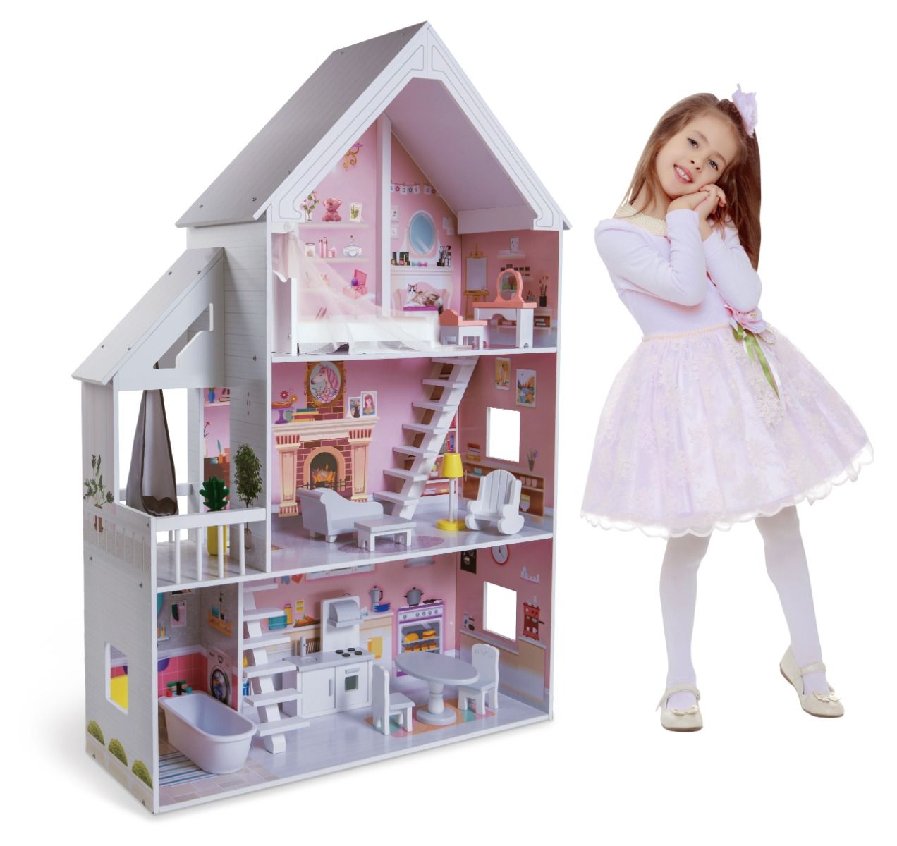 Gerardo's Toys Houten Poppenhuis Liselle met LED-verlichting - Casteleyn