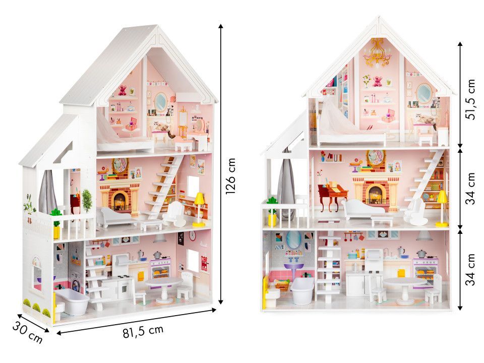 Gerardo's Toys Houten Poppenhuis Liselle met LED-verlichting - Casteleyn