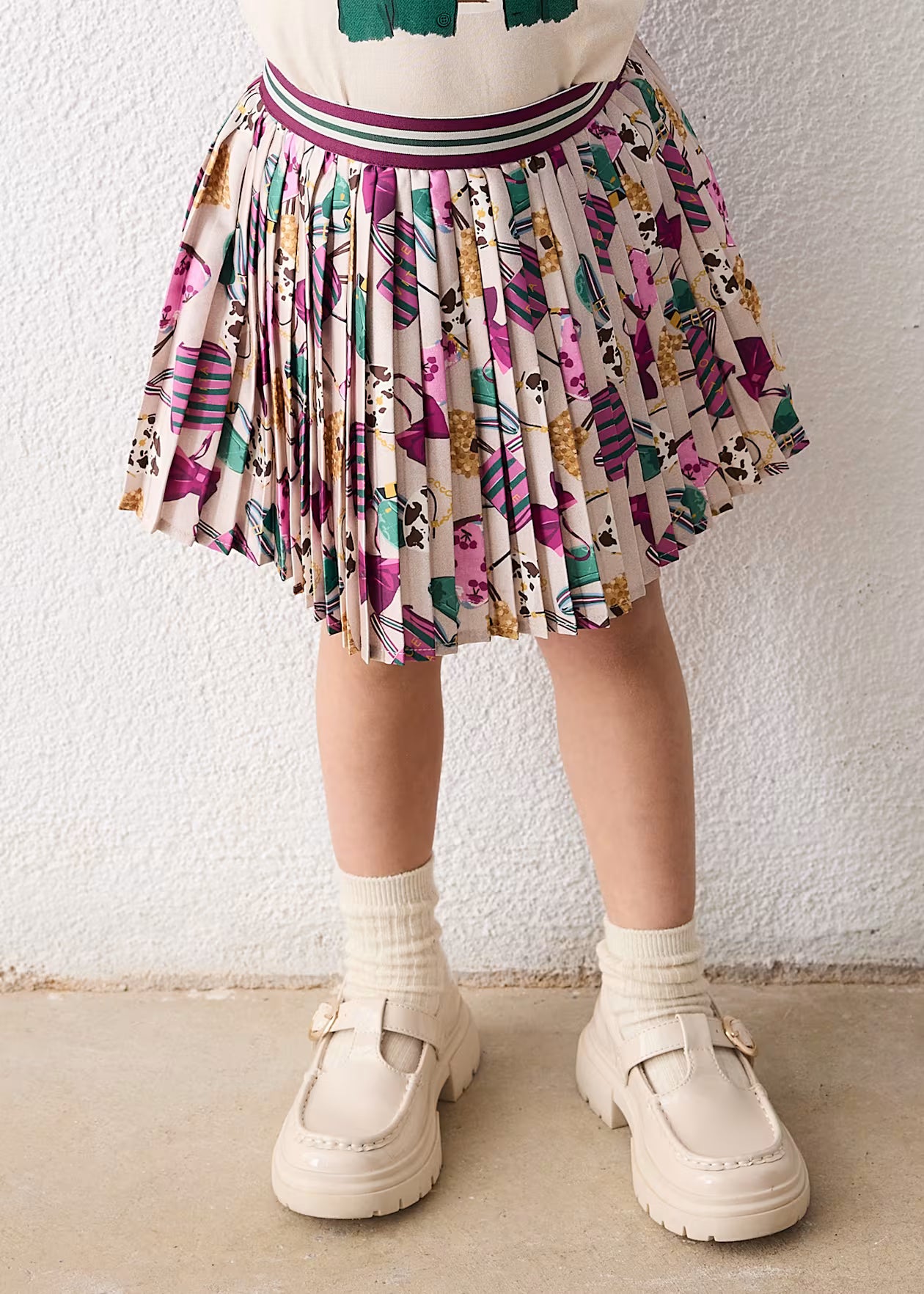 Girl print pleated skirt