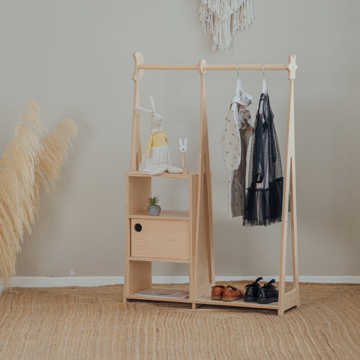Montessori Wardrobe with Storage – Natural