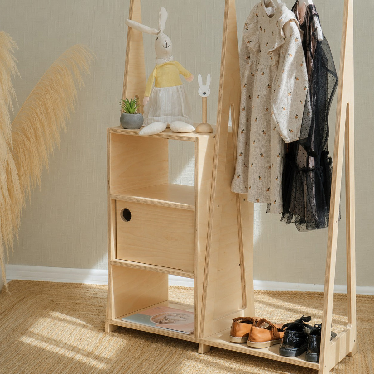 Montessori Wardrobe with Storage – Natural