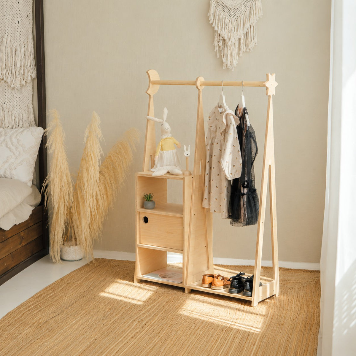 Montessori Wardrobe with Storage – Natural