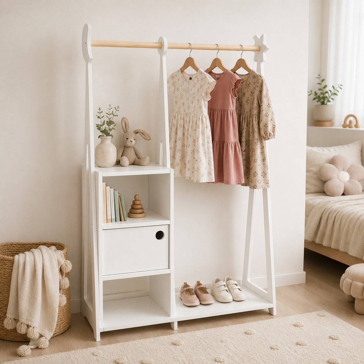 Montessori Wardrobe with Storage – White