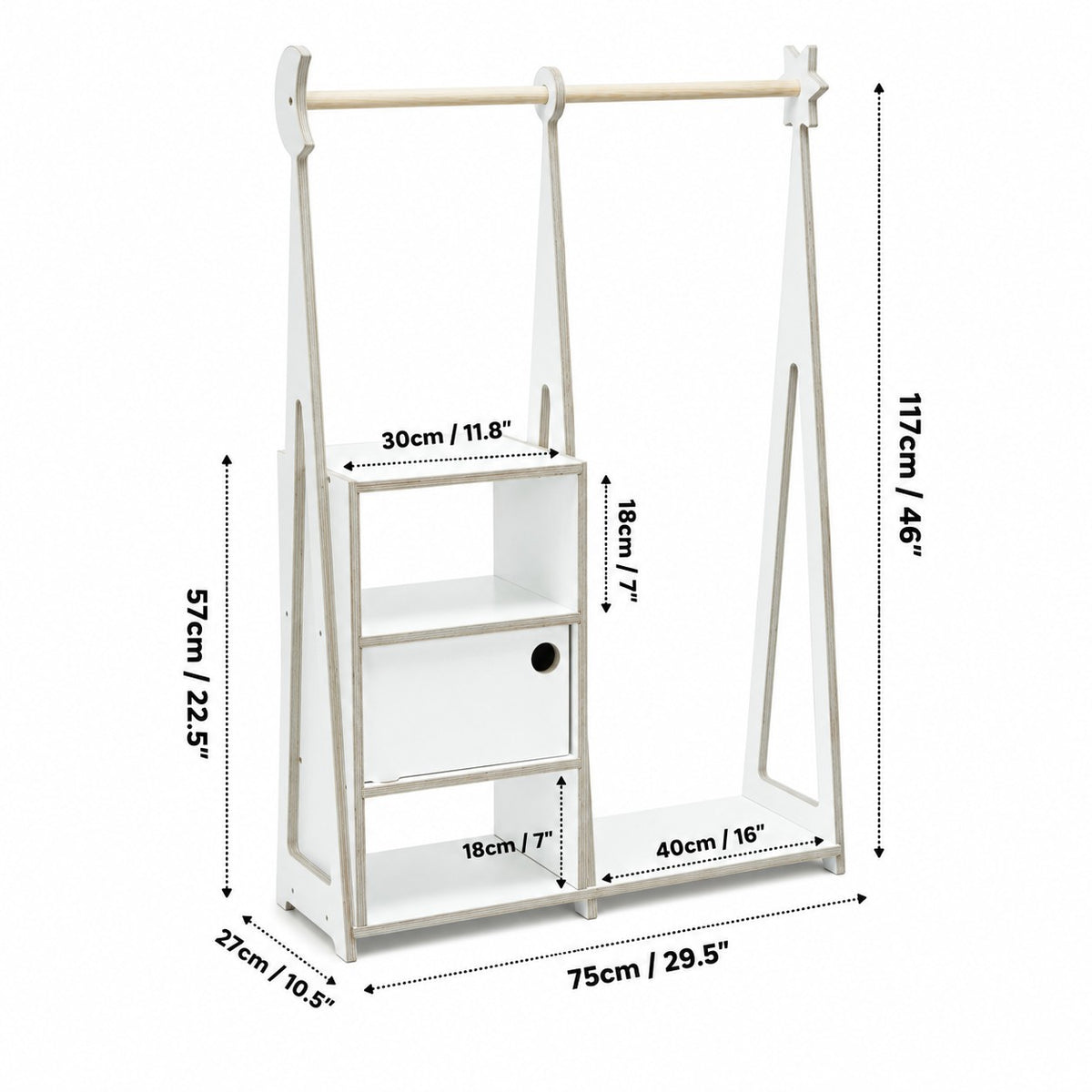 Montessori Wardrobe with Storage – White