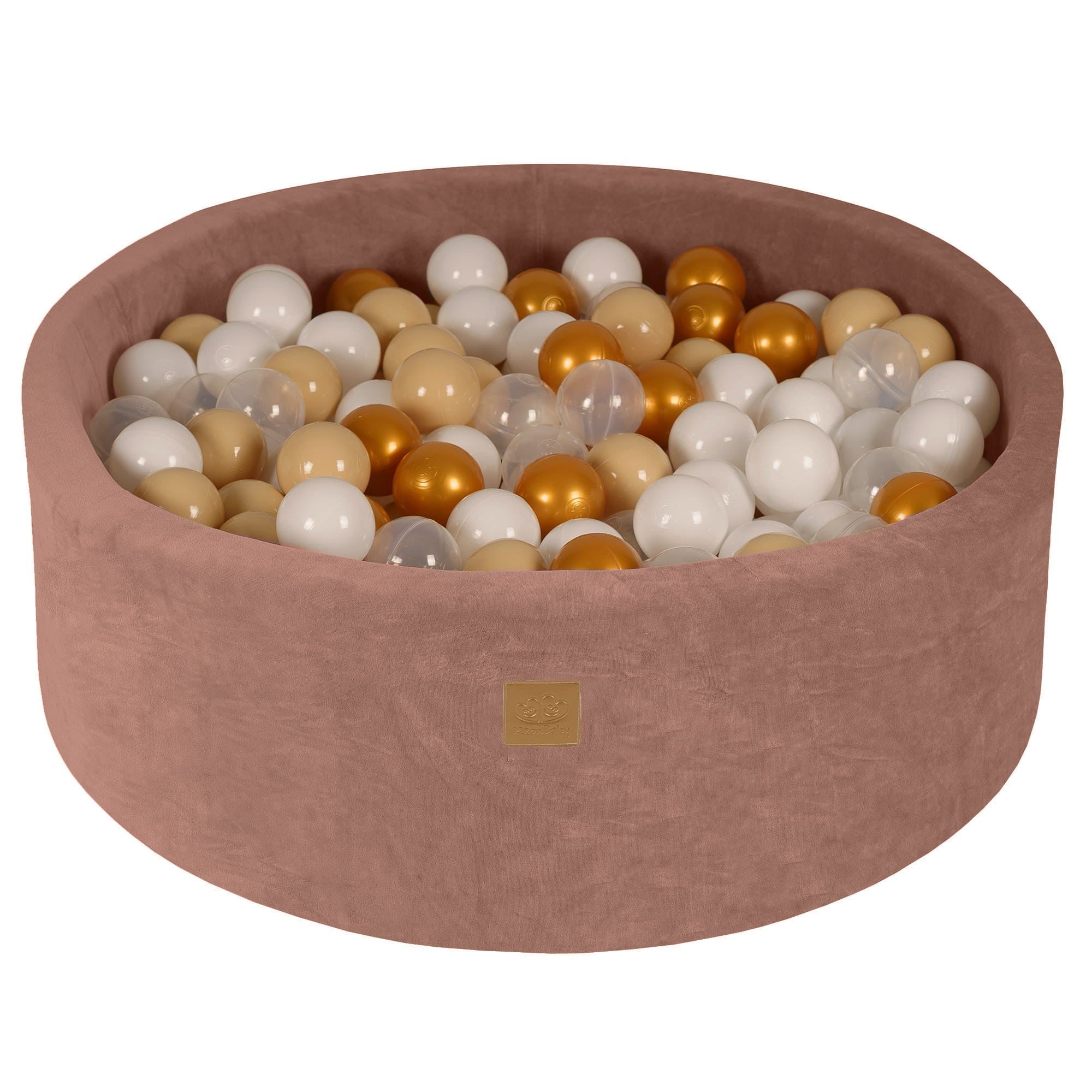 MeowBaby Ronde Ballenbak 90×30 cm – Beige Velvet met 200 Ballen - Casteleyn