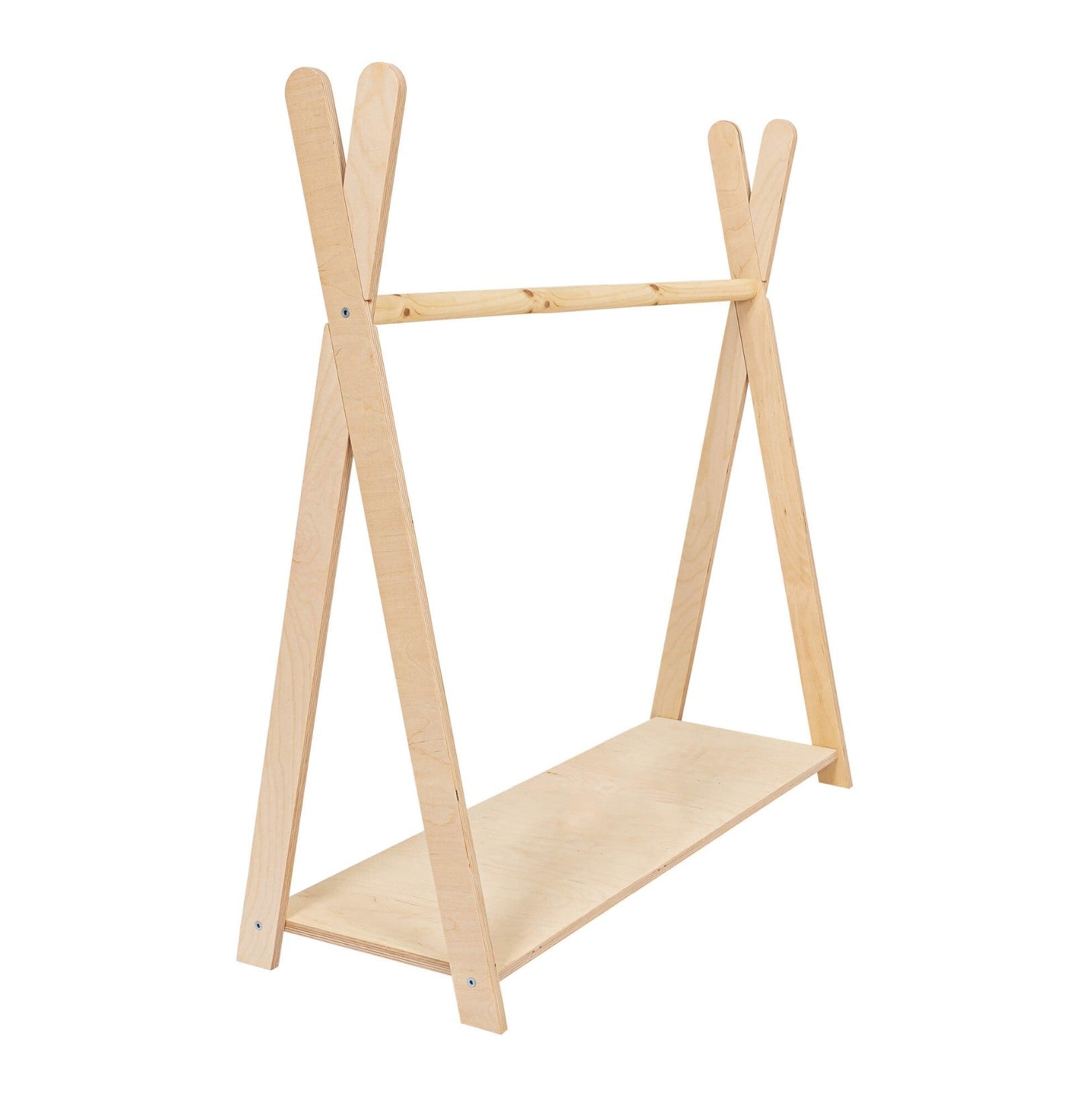 MeowBaby Tipi Kledingrek voor Kinderen – Groot, Naturel Hout - Casteleyn