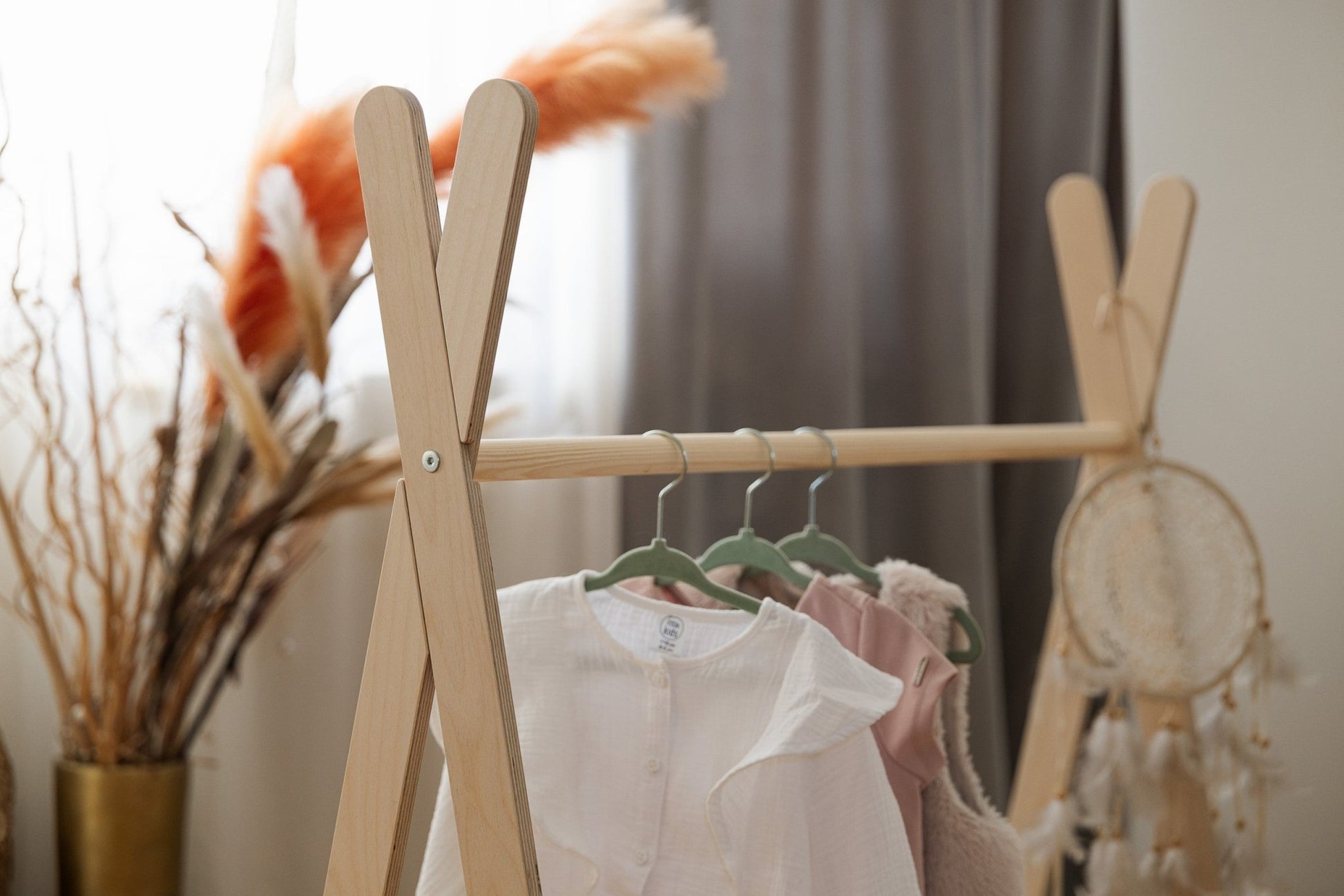 MeowBaby Tipi Kledingrek voor Kinderen – Groot, Naturel Hout - Casteleyn