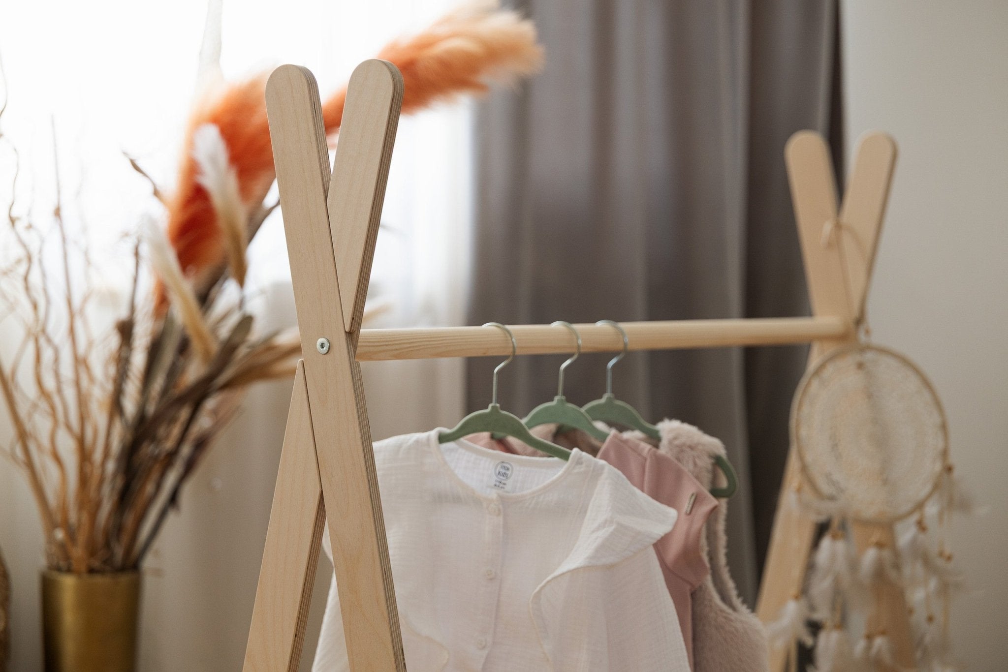 MeowBaby Tipi Kledingrek voor Kinderen – Groot, Naturel Hout - Casteleyn