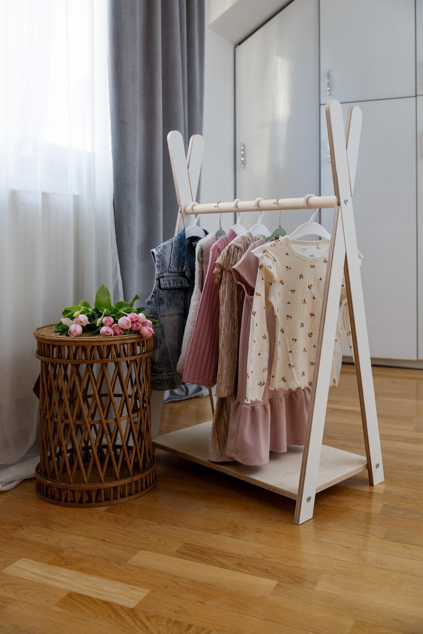 MeowBaby Tipi Kledingrek voor Kinderen – Klein, Wit - Casteleyn