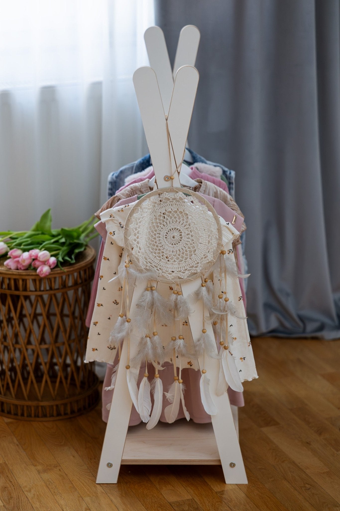 MeowBaby Tipi Kledingrek voor Kinderen – Klein, Wit - Casteleyn