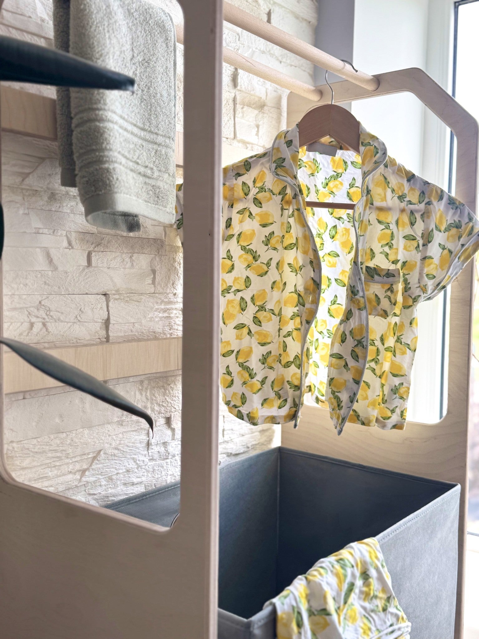 OakHill Montessori Houten Droogrek voor Kinderen met Wasmand – Beige - Casteleyn