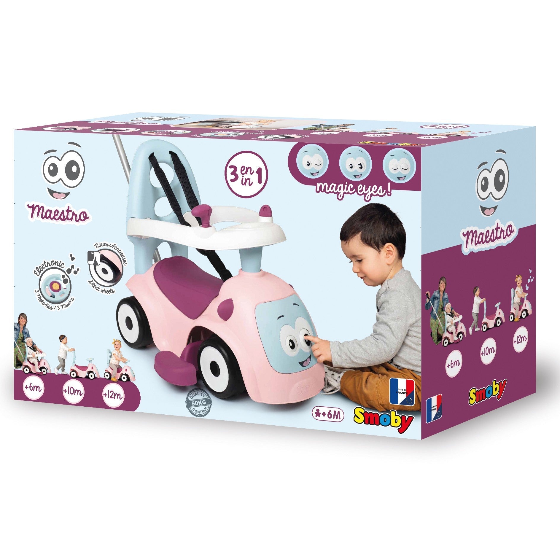 Smoby Maestro 3-in-1 Loopauto – Roze - Casteleyn