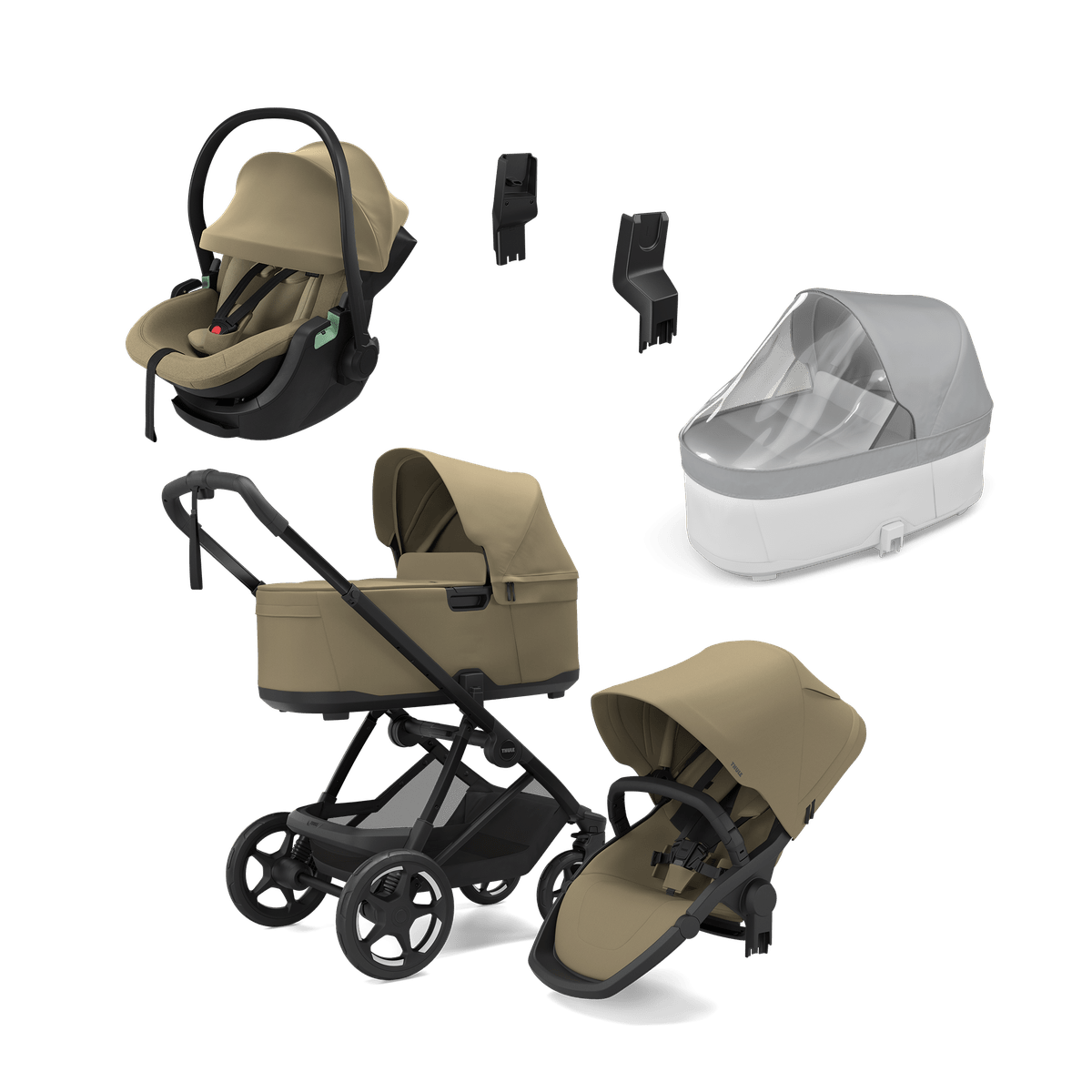 Thule Charm 2 in 1 + Thule Maple pasgeborene bundel Faded Khaki - Casteleyn