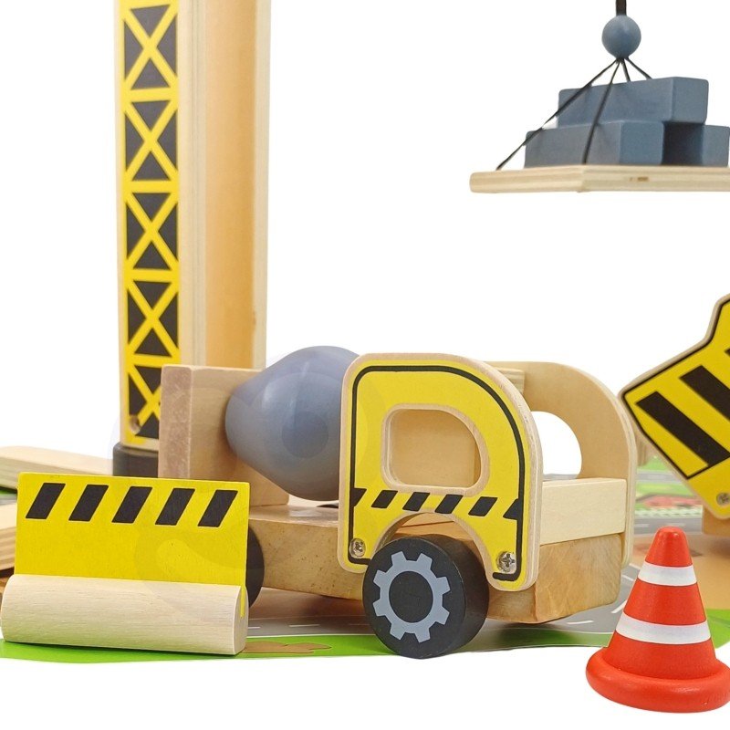 Woopie Houten Bouwplaats met Kraan en Voertuigen 5-in-1 - Casteleyn